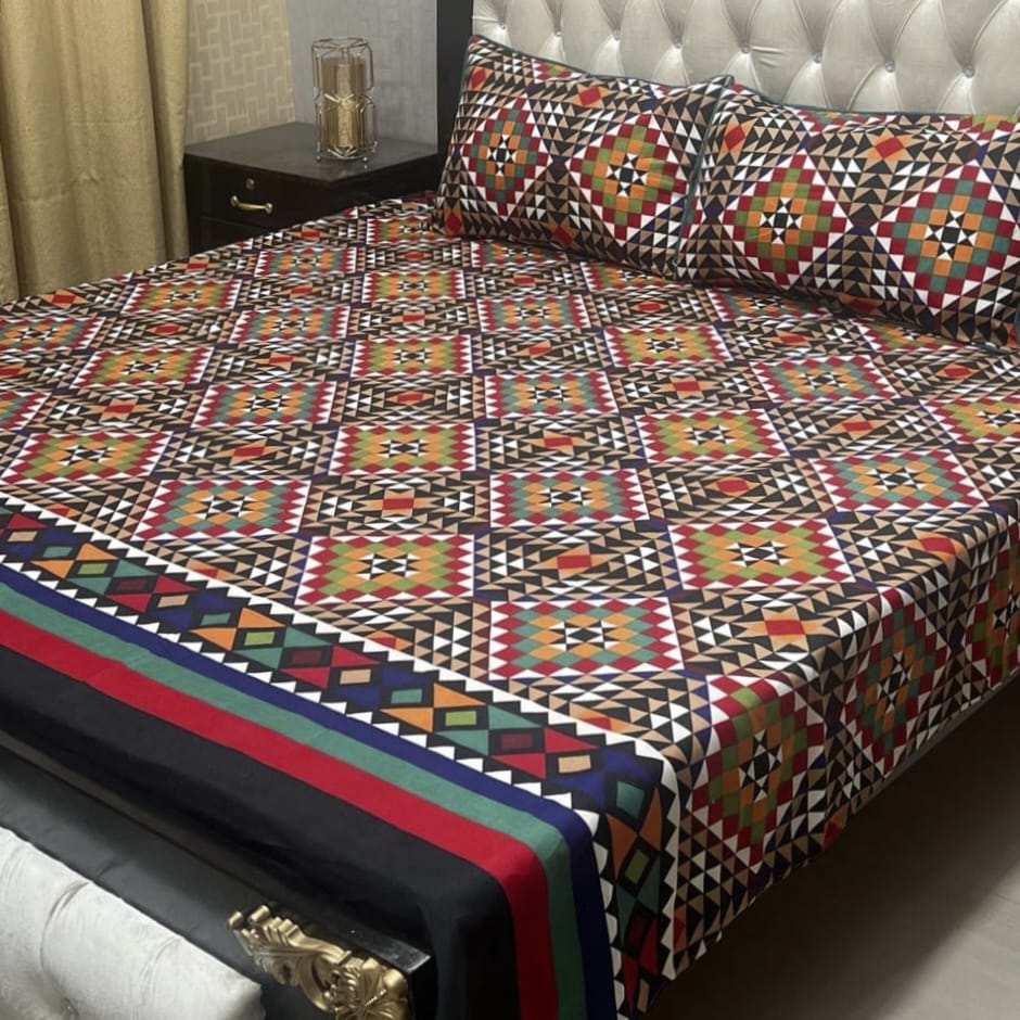 𝟯𝗗 Bed sheet Cotton Satin King size (95*90) Premium Quality