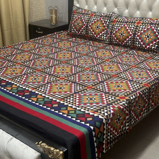 𝟯𝗗 Bed sheet Cotton Satin King size (95*90) Premium Quality