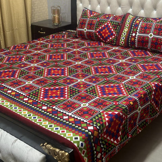 𝟯𝗗 Bed sheet Cotton Satin King size (95*90) Premium Quality (Copy)