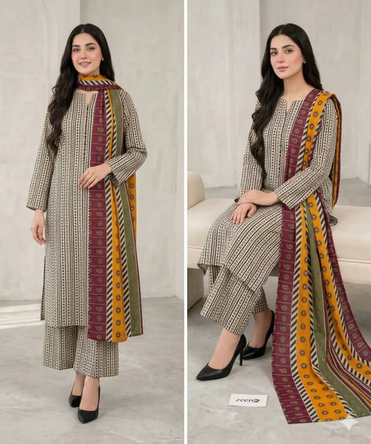 Classic Monochromatic Geometric Print with Signature Maroon Duppata