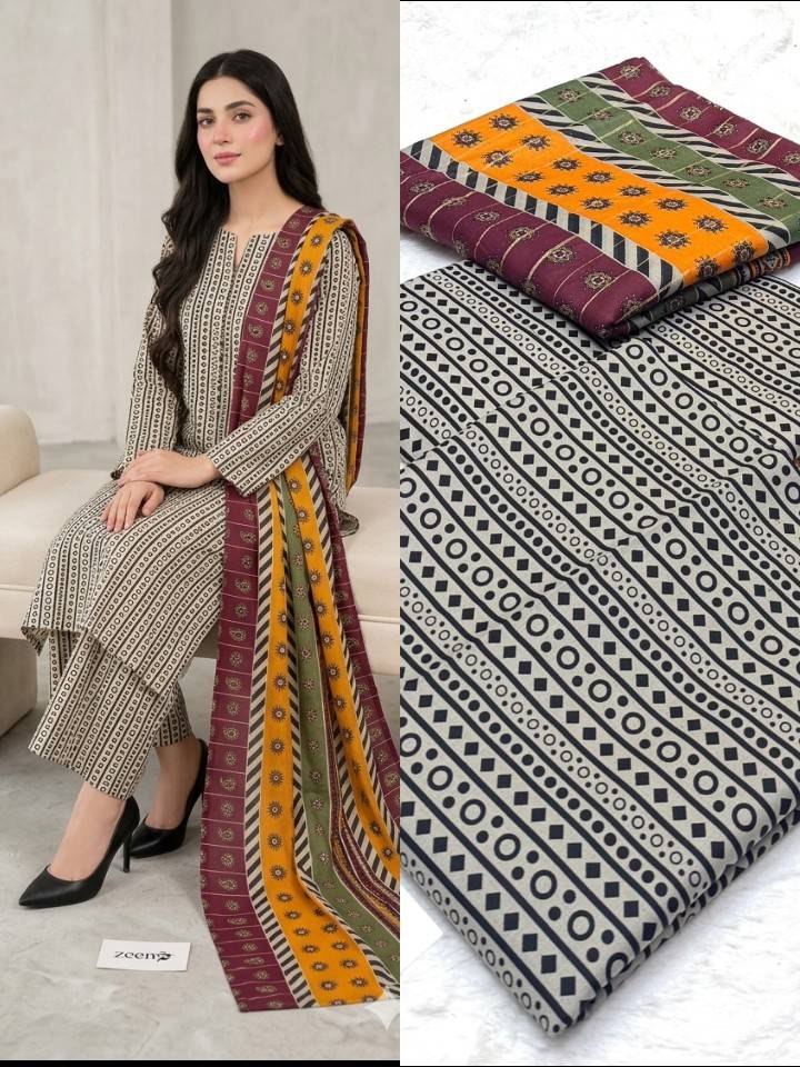 Classic Monochromatic Geometric Print with Signature Maroon Duppata