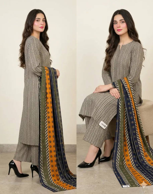 Classic Monochromatic Geometric Print with Signature Blue Duppata