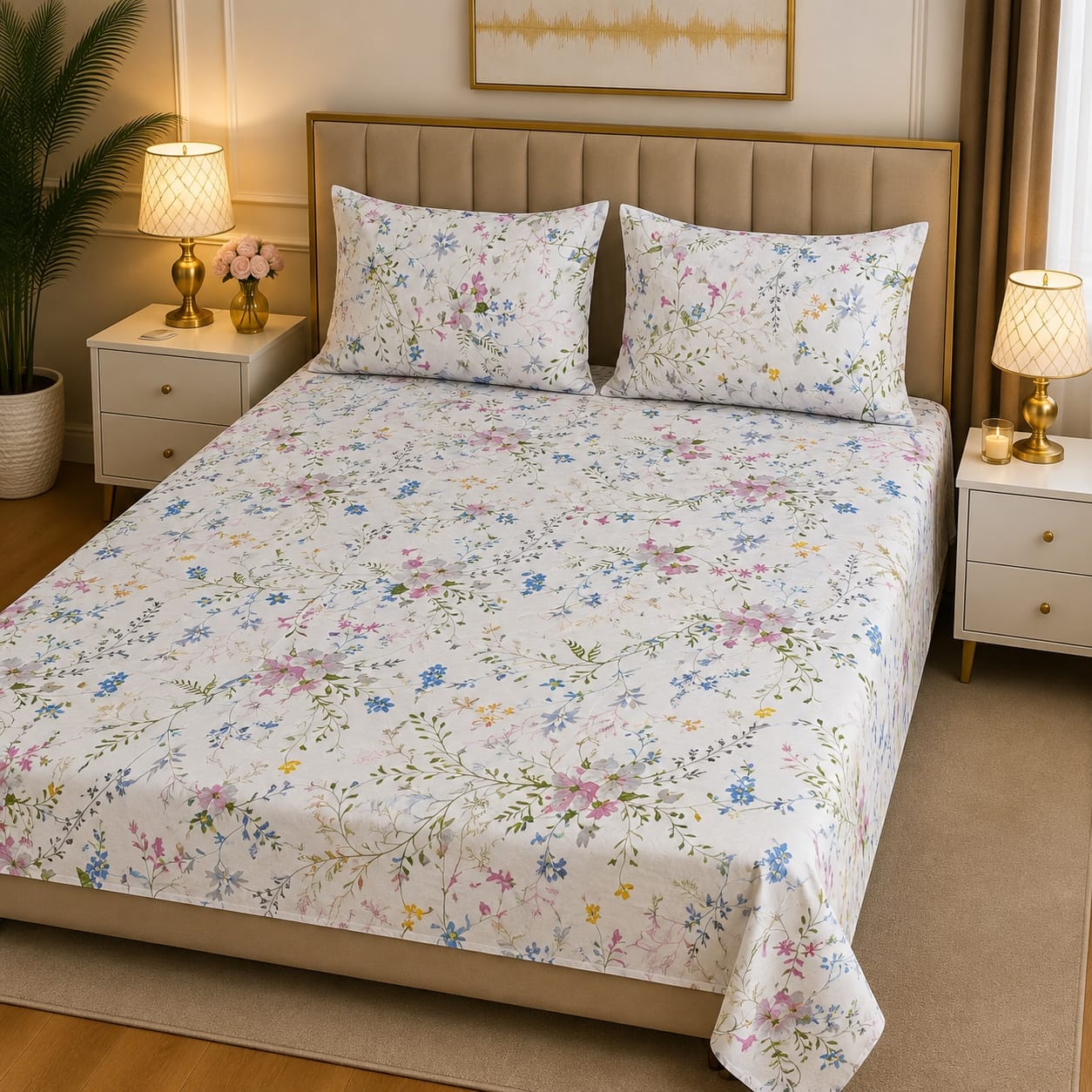 3D Pure Cotton Bed Sheet
