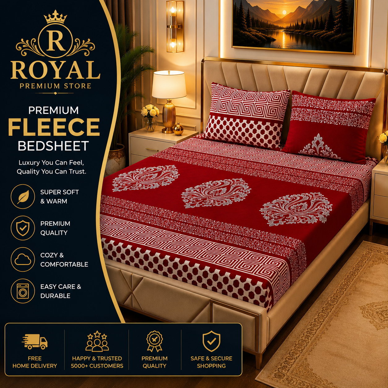 Fleece Bedsheet 3pc-Double Bed
