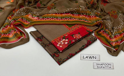 Charizma Digital Printed Lawn – 3 Piece Unstitched (Chiffon Dupatta)