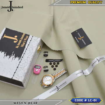J. Business Class 4 Season Wash N Wear With Luxury Box & Bag + Button + Tasbeeh + Rolex Watch + Cufflinks ( Biscuit )