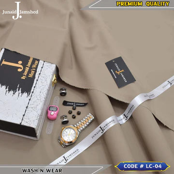 J. Business Class 4 Season Wash N Wear With Luxury Box & Bag + Button + Tasbeeh + Rolex Watch + Cufflinks ( Beige )