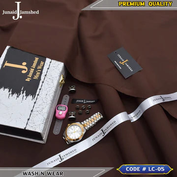 J. Business Class 4 Season Wash N Wear With Luxury Box & Bag + Button + Tasbeeh + Rolex Watch + Cufflinks ( Chocolate Brown )