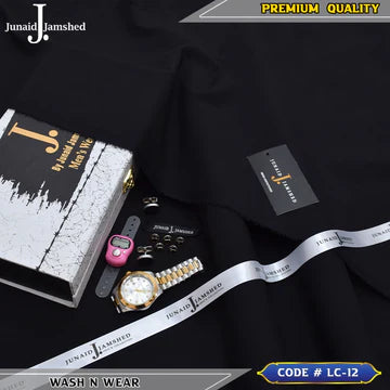 J. Business Class 4 Season Wash N Wear With Luxury Box & Bag + Button + Tasbeeh + Rolex Watch + Cufflinks ( Black )