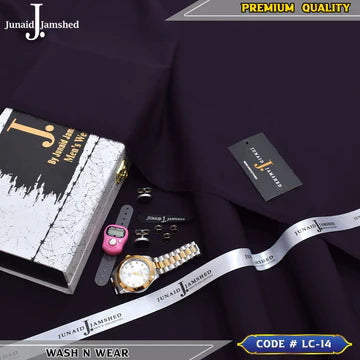 J. Business Class 4 Season Wash N Wear With Luxury Box & Bag + Button + Tasbeeh + Rolex Watch + Cufflinks ( Deep Purple )