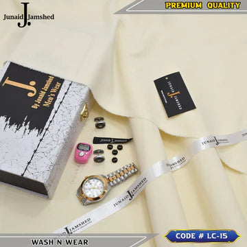 J. Business Class 4 Season Wash N Wear With Luxury Box & Bag + Button + Tasbeeh + Rolex Watch + Cufflinks ( Special Cream )