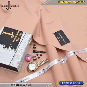 J. Business Class 4 Season Wash N Wear With Luxury Box & Bag + Button + Tasbeeh + Rolex Watch + Cufflinks ( Tea Pink )