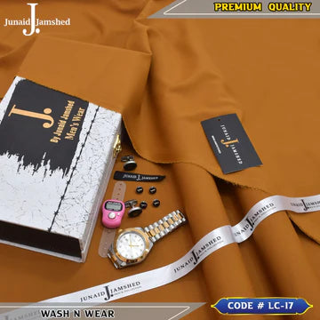 J. Business Class 4 Season Wash N Wear With Luxury Box & Bag + Button + Tasbeeh + Rolex Watch + Cufflinks ( Camel )