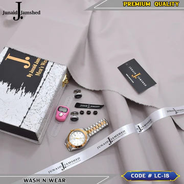 J. Business Class 4 Season Wash N Wear With Luxury Box & Bag + Button + Tasbeeh + Rolex Watch + Cufflinks ( Stone )