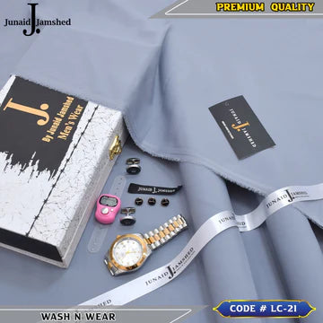 Season Wash N Wear With Luxury Box & Bag + Button + Tasbeeh + Rolex Watch + Cufflinks ( Sliver Grey )