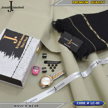 J. Business Class 4 Season Wash N Wear With Luxury Box & Bag + Button + Tasbeeh + Rolex Watch + Cufflinks + Shawl