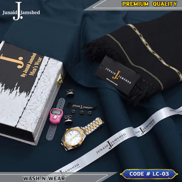 J. Business Class 4 Season Wash N Wear With Luxury Box & Bag + Button + Tasbeeh + Rolex Watch + Cufflinks + Shawl