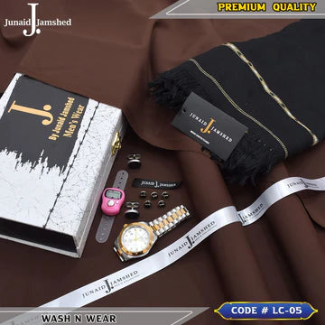 J. Business Class 4 Season Wash N Wear With Luxury Box & Bag + Button + Tasbeeh + Rolex Watch + Cufflinks + Shawl