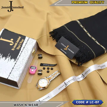 J. Business Class 4 Season Wash N Wear With Luxury Box & Bag + Button + Tasbeeh + Rolex Watch + Cufflinks + Shawl