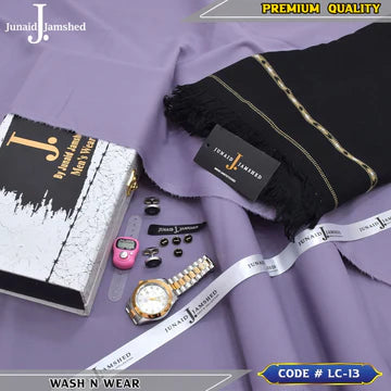 J. Business Class 4 Season Wash N Wear With Luxury Box & Bag + Button + Tasbeeh + Rolex Watch + Cufflinks + Shawl