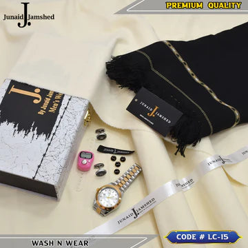 J. Business Class 4 Season Wash N Wear With Luxury Box & Bag + Button + Tasbeeh + Rolex Watch + Cufflinks + Shawl