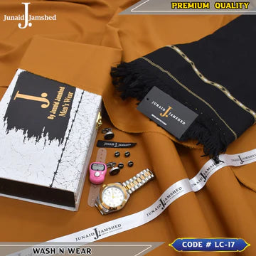 J. Business Class 4 Season Wash N Wear With Luxury Box & Bag + Button + Tasbeeh + Rolex Watch + Cufflinks + Shawl