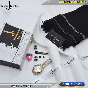 J. Business Class 4 Season Wash N Wear With Luxury Box & Bag + Button + Tasbeeh + Rolex Watch + Cufflinks + Shawl