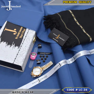 J. Business Class 4 Season Wash N Wear With Luxury Box & Bag + Button + Tasbeeh + Rolex Watch + Cufflinks + Shawl
