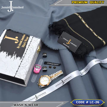 J. Business Class 4 Season Wash N Wear With Luxury Box & Bag + Button + Tasbeeh + Rolex Watch + Cufflinks + Shawl
