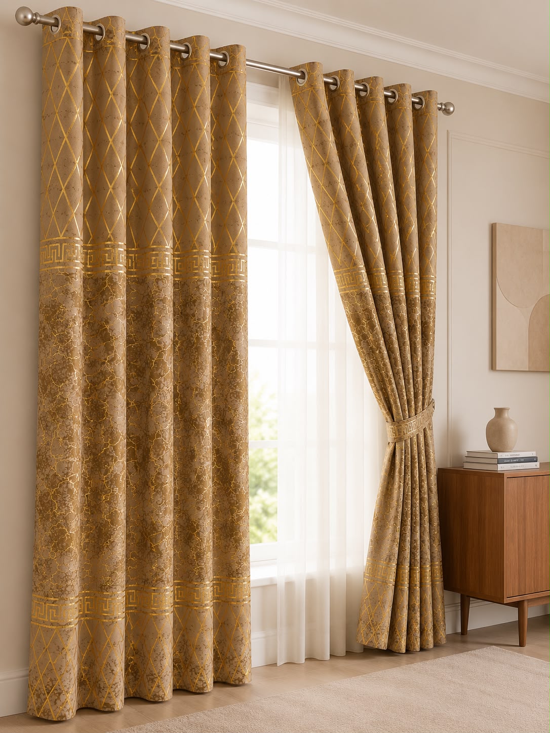 Luxury Velvet Printed Curtains (1 Piece) – Premium Eyelet Ready-to-Hang | 4.5×9 Ft
