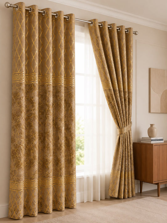 Luxury Velvet Printed Curtains (1 Piece) – Premium Eyelet Ready-to-Hang | 4.5×9 Ft