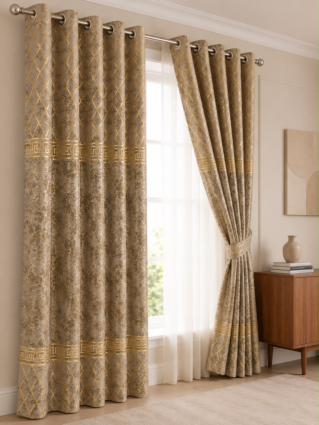 Luxury Velvet Printed Curtains (1 Piece) – Premium Eyelet Ready-to-Hang | 4.5×9 Ft