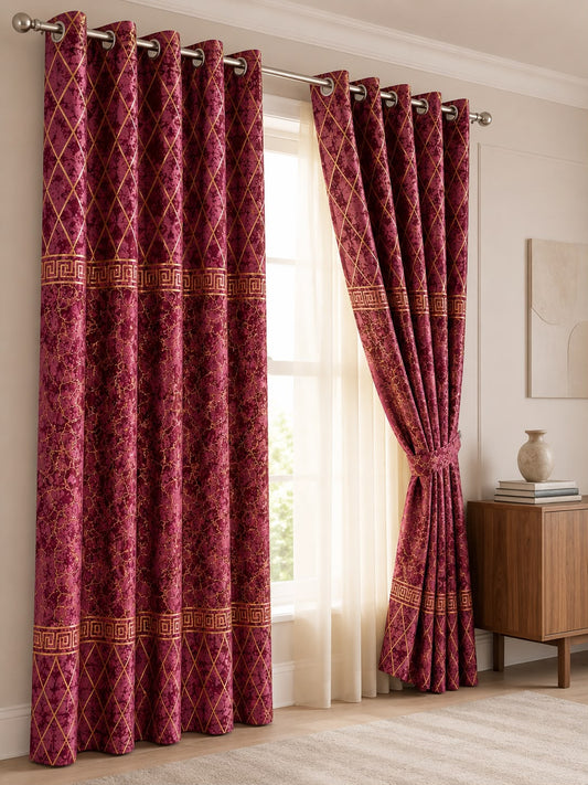 Luxury Velvet Printed Curtains (1 Piece) – Premium Eyelet Ready-to-Hang | 4.5×9 Ft