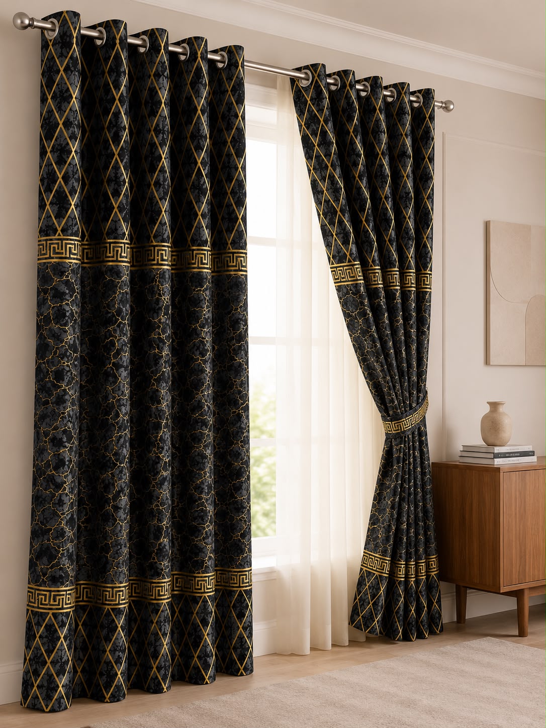 Luxury Velvet Printed Curtains (1 Piece) – Premium Eyelet Ready-to-Hang | 4.5×9 Ft