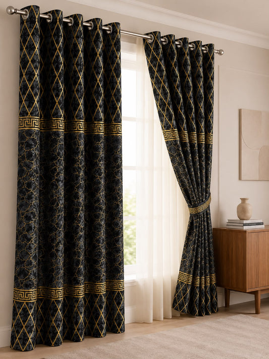 Luxury Velvet Printed Curtains (1 Piece) – Premium Eyelet Ready-to-Hang | 4.5×9 Ft