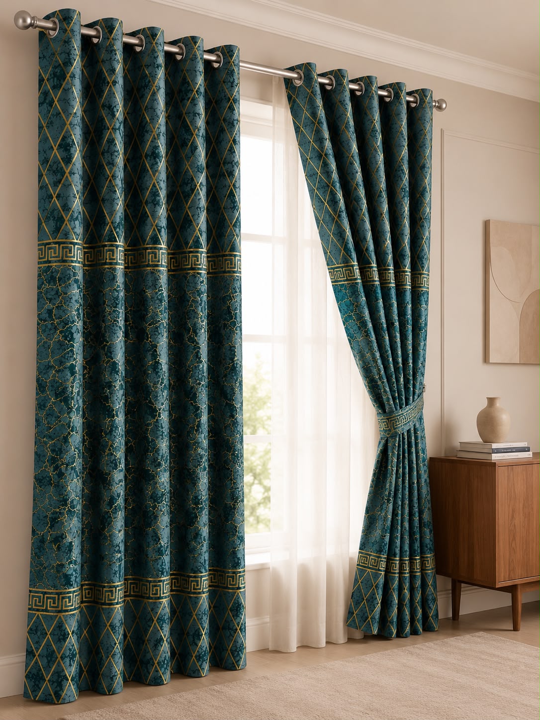 Luxury Velvet Printed Curtains (1 Piece) – Premium Eyelet Ready-to-Hang | 4.5×9 Ft