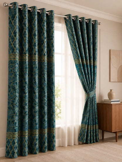 Luxury Velvet Printed Curtains (1 Piece) – Premium Eyelet Ready-to-Hang | 4.5×9 Ft