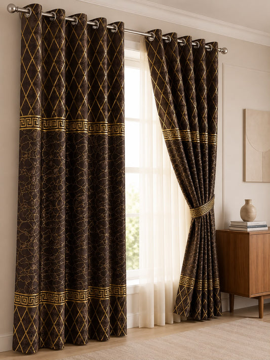 Luxury Velvet Printed Curtains (1 Piece) – Premium Eyelet Ready-to-Hang | 4.5×9 Ft