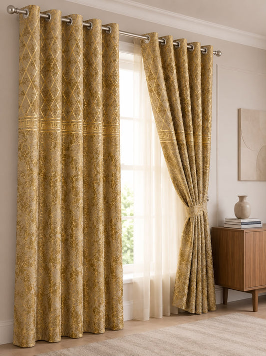 Luxury Velvet Printed Curtains (1 Piece) – Premium Eyelet Ready-to-Hang | 4.5×9 Ft