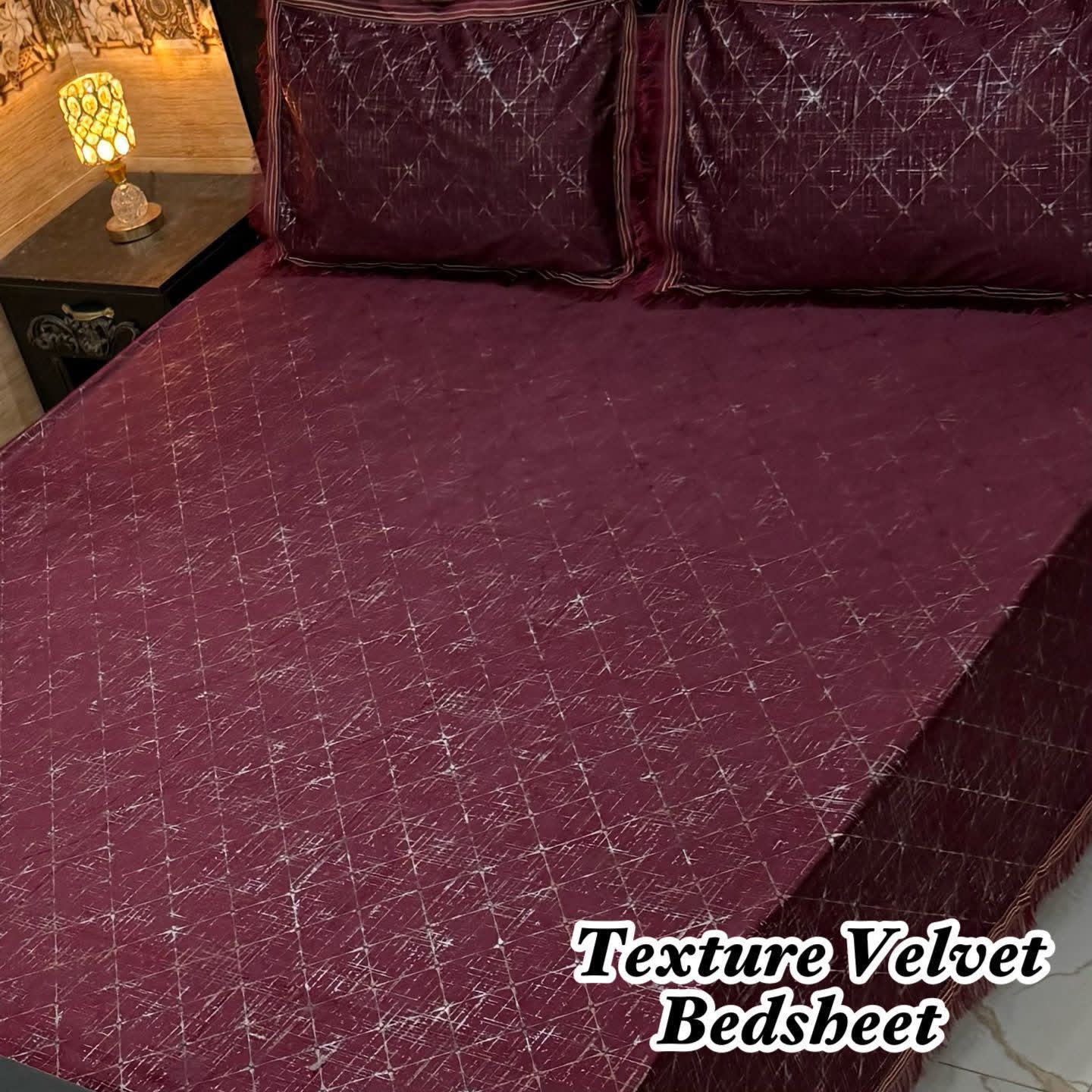 Luxury 3PC Texture Velvet 3PC  Bedsheet – King Size ✨