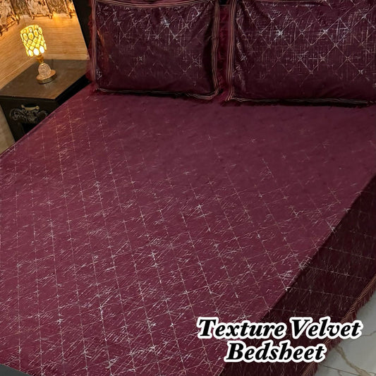 Luxury 3PC Texture Velvet 3PC  Bedsheet – King Size ✨