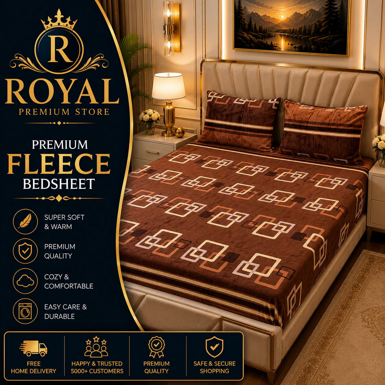 Fleece Bedsheet 3pc-Double Bed