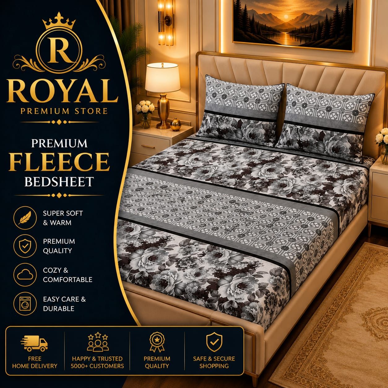 Fleece Bedsheet 3pc-Double Bed