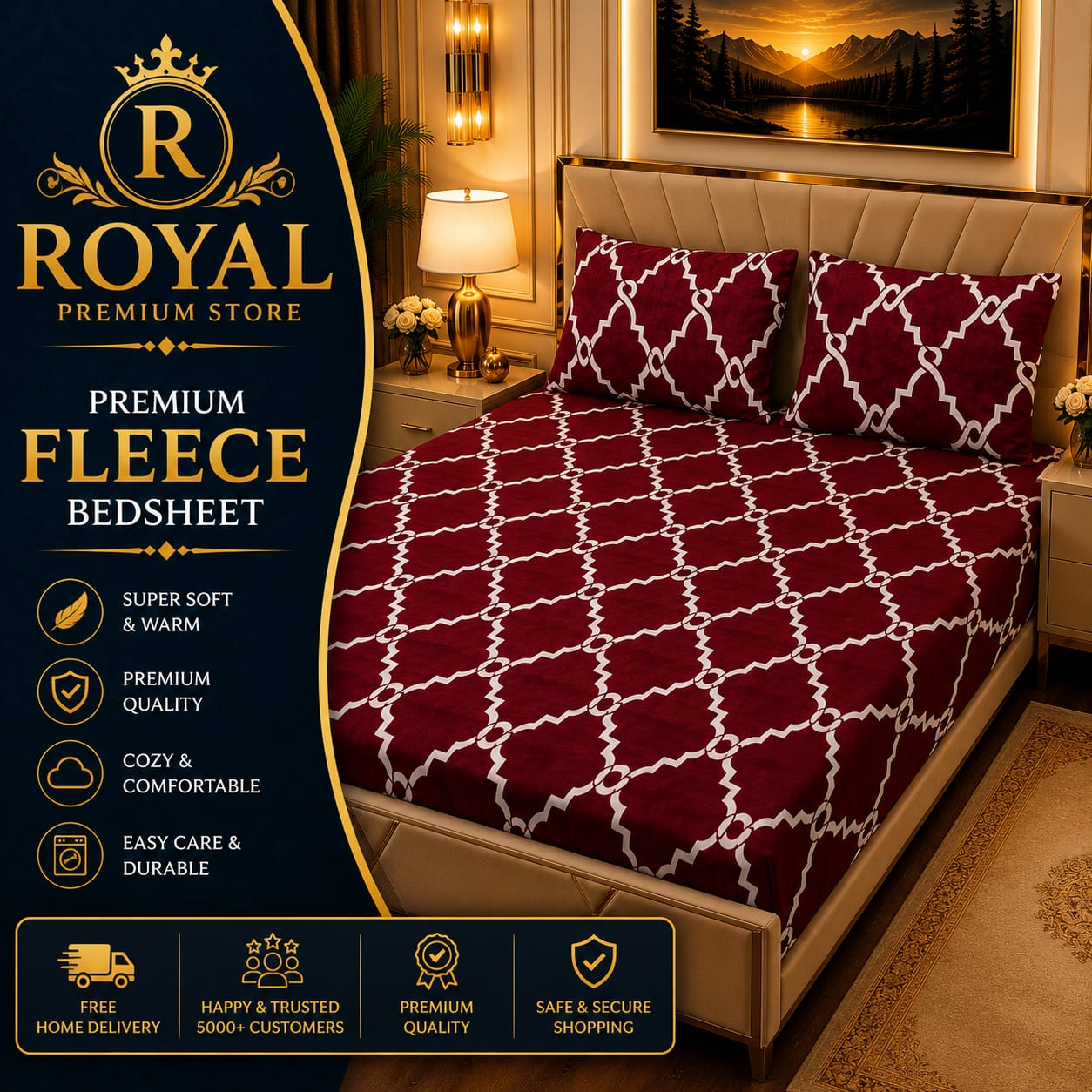 Fleece Bedsheet 3pc-Double Bed