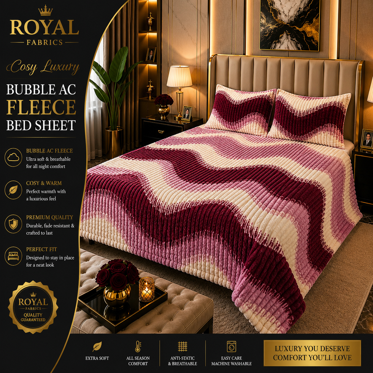 Ultra Soft Bubble Stripe Fleece Bed Sheet